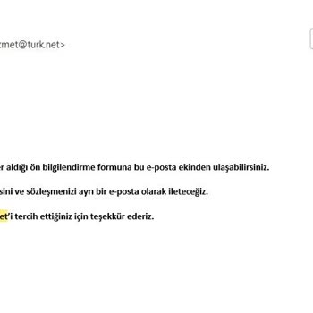 TurkNet Abonelikten 2 Gün Sonra Fatura Gönderimi