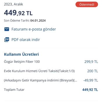 TurkNet Abonelikten 2 Gün Sonra Fatura Gönderimi