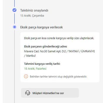 Hepsiburada Eksik Parça Talebi İçin Muhatap Yok