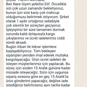 Nare Giyim Ürün De Para Da Gönderilmedi