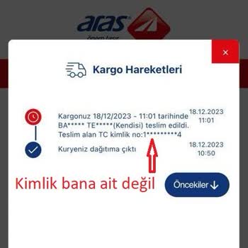 Aras Kargo Kargomun Kapıya Bırakılıp Bana Teslim Edildiği Bildiriminin Gelmesi.