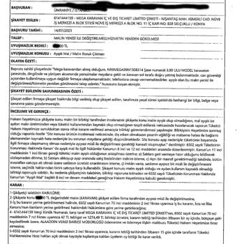 Mega Karavan Tüketici Hakem Heyeti Kararı.