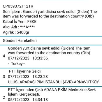PTT Kargo Fransa'ya Gönderilen Kargonun Ulaşmaması Ve Bilgi Talebi