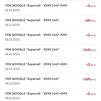 YDS Google Supercell İzinsiz Para Çekimi Yapıldı