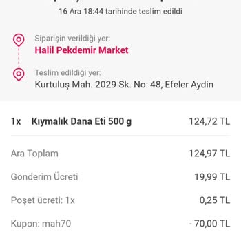Yemeksepeti Eksik Gramajda Ürün