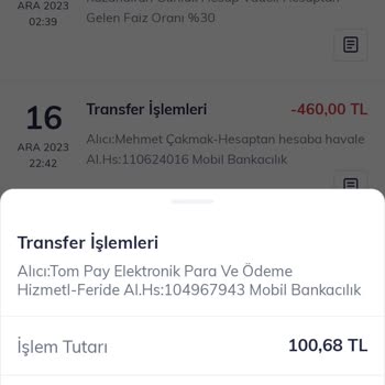 Hadi TOM Pay Hadi Uygulaması Hesaba Para Geri Atması