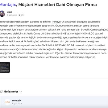 Trendyol, Montajix Ücret İadesi Gerçekleştirilmiyor