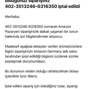 Amazon Ürünlerin İptal Edilip Paranın Yollanmaması