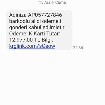 PTT Kargo Dan Gelen Mesaj