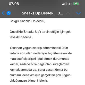 Sneaks Up Para İadesi, Sipariş İptali
