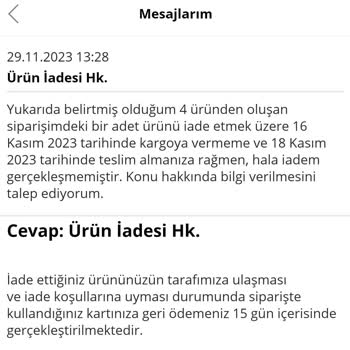 U.S. Polo Assn. İade Edilen Ürünün Bedelinin Ödenmemesi