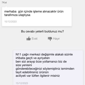 7 Kat Endüstriyel Yapı Market Bozuk Gelen Ürünü Değişime Yolladım Ürünümü Yollamadılar
