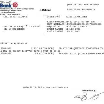 Denizbank Yurt Dışı ATM Kesinti Para Çekme İadesi