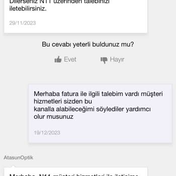 N11 Ve Atasun Faturamı Göndermiyor