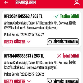 KFC Restoran Uygulaması Üzerinden Yapılan Siparişin İptali Ve Para İadesi Sorunu