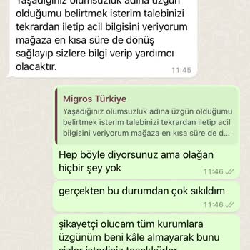 Migros Hemen Eksik Sipariş