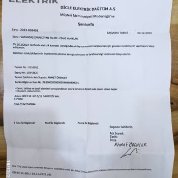 Dicle Elektrik Dağıtım Kusurlu Hizmet Telafisi