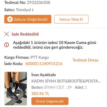 İnan Ayakkabı İade Kabul Edilmemesi