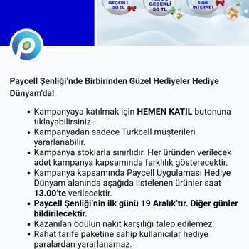 Turkcell Paycell Hediye Şenliği Hediyeleri
