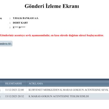 Kuryenet Kartımı 10 Gündür Getirmiyor