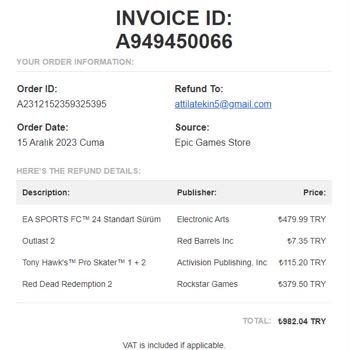 Epic Games Para İadesi Etmedi