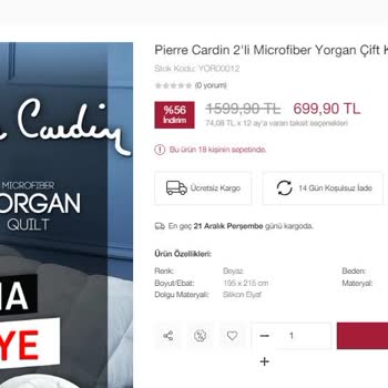 Pierre Cardin Home İnternetten Aldığım Ürün Eksik Çıktı!