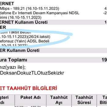 Vodafone Net Biten Modem Ücretinin 27. Ayda Faturaya Yansıtılmaya Devam Etmesi