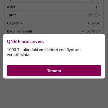 QNB Finansinvest Hisse Alış Satışta Uyarı