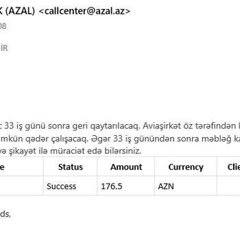 Azal Havayolları Azerbaycan Hava Yolları Paramı İade Etmiyor