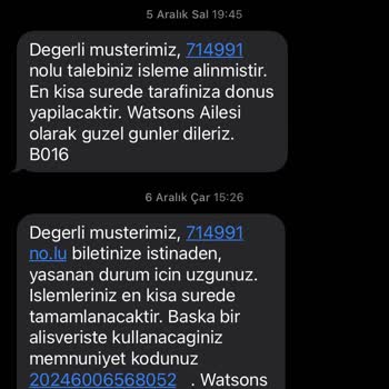 Watsons Siparişim Nerede?