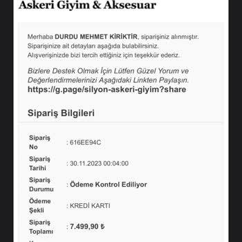 Silyon Askeri Giyim Kullanılmamış Ürüne Değişim Yapmıyor