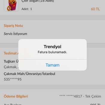 Trendyol %70 İ Eksik Gelen Yemek Siparişimin Parasının İade Edilmemesi