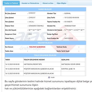 Aras Kargo Kargom Dağıtıma Çıkmadı