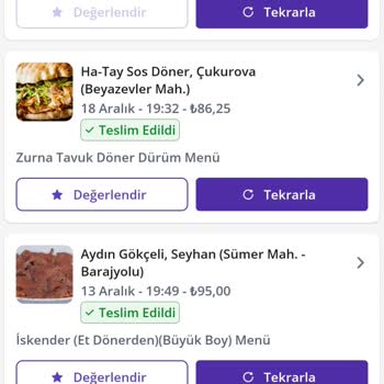 GetirYemek Döner Siparişi