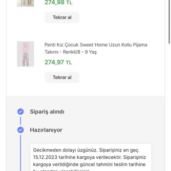 Hepsiburada /Penti Ürünleri 1 Ay Kargoya Verilmedi