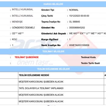 Aras Kargo Kaybedilen Yurt Dışı Sipariş