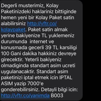 Vodafone Aşım Paketi İptali.
