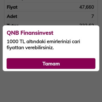 QNB Finansinvest Hisselerimi Satamıyorum Cari Hesabınız 1000 TL'nin Altında Diyor