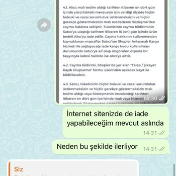 B&G Sportive Ürün İadesinin Yapılamaması
