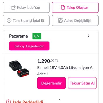 Pazarama Sıfır Aldığım Ürünü Arızalı Olmasına Rağmen İade Etmiyor