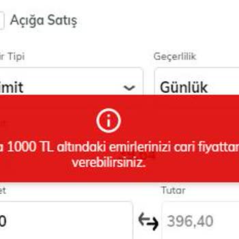 QNB Finansinvest 1000 TL Altı Satış Veremiyorum