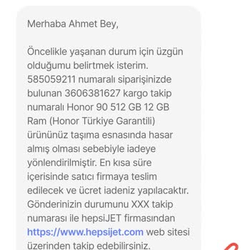 Hepsijet/yarın Kapında Hizmeti Ve Kargoda Hasarlanan Ürün
