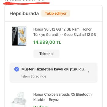 Hepsiburada/Hepsijet/yarın Kapında Honor 90 Yeni Ürün Talebi
