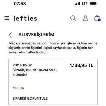 Lefties Ürünlerim Elime Ulaşmadı