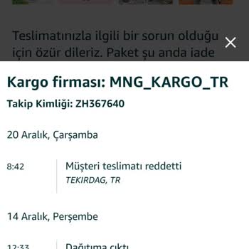 MNG Kargo Güneşkaya Şubesi Saray/Tekirdağ Teslimat Yapmıyor