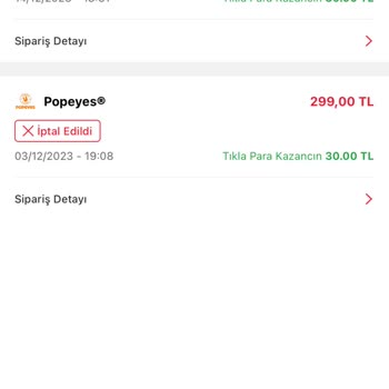 Tıkla Gelsin Popeyes Sipariş İadesinde Mağduriyet
