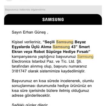 Samsung Üçlü Beyaz Eşya Hediyem Verilmedi