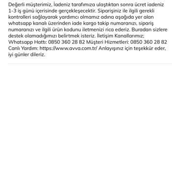 Avva Giyim Kargoya Verilmeyen Ürün