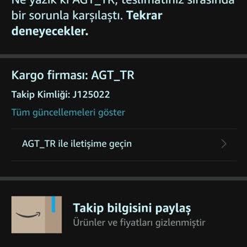 AGT Kurye (aynigunteslim.com) Kargo Teslim Edilirken Hata Oluştu Yazıyor Ve Firmaya Ulaşamıyorum