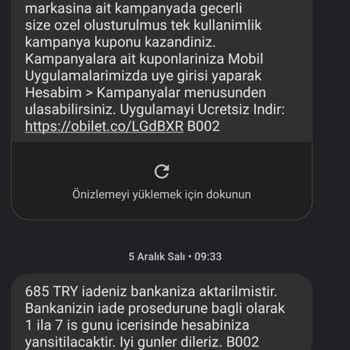 Obilet Ücret İadesini Gerçekleştirmiyor